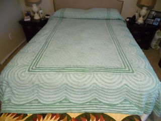 Vintage Pastel Green Color Chenille Bedspread 74 " X 99 "