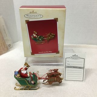 2003 Hallmark Santa On His Way Moves Christmas Tree Ornament Mib W Price Tag H1