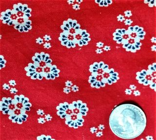 Floral On Red Vtg Feedsack Cotton Fabric Quilting Doll Clothes 34 " X 46 "