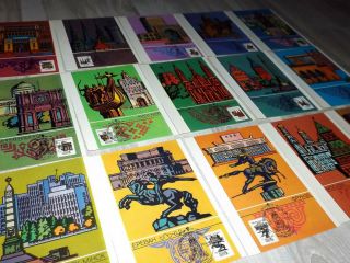 Rare Vintage Ussr Maxi Card Set Capitals Of Soviet Union City Postcards Stamp