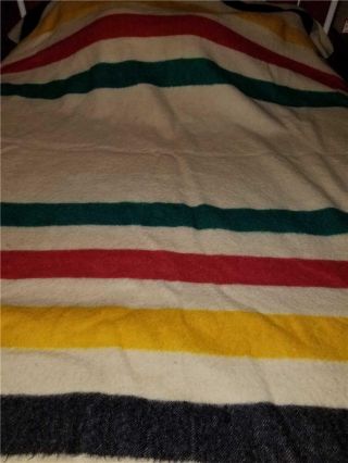 Vintage Hudson Bay 4 Point Thick Wool Stripe Blanket 72x86 Camp Rustic