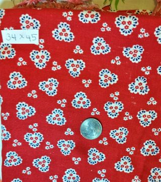 FLORAL on RED Vtg FEEDSACK Cotton Fabric Quilt Sewing Doll Clothes 34 