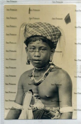 Malaya Postcard British North Borneo Bnb Dyak Warriors Borneo 1920s