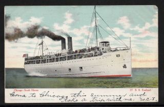 Steamer Ss Eastland Chicago - South Haven 1907 Mfg.  Bu Curt Teich Co