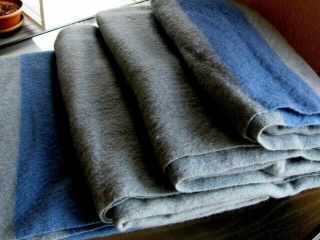 Vtg England - Witney Trade Camp 100 Wool Huge Blanket 5 - Point Light Blue