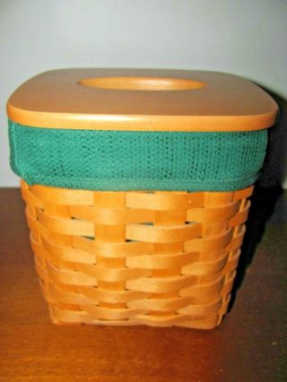 Longaberger 2001 Tissue Box Holder Basket W/wooden Lid & Liner Handwoven