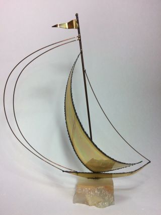 Vintage Brass Copper Sail Boat Art Sculpture Nautical Signed Mario Jason Euc