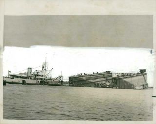 A Side View Of The Dock And An Admiralty Salvage Ship - Vintage Photo