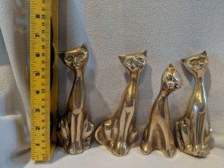 Set of 4 VINTAGE MID - CENTURY BRASS SIAMESE CAT STATUES/FIGUINES 2