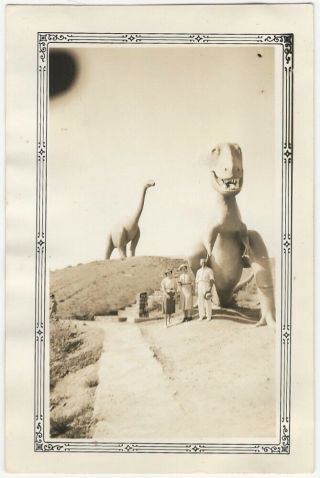 Dinosaur Figures At American Western Dino Park 1940s Vintage Tourist Snapshot