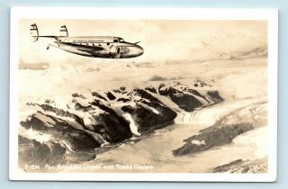 Pan Am Airplane Lockhead Lodestar Over Alaska Glaciers - Rare C1940s Rppc - H7