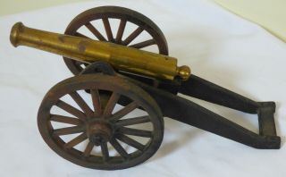 Vintage Brass Cast Iron Black Powder Signal Cannon 5.  25 " Barrel 3/8 " Bore