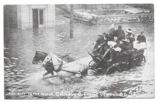 " Fire Dept To The Rescue " Flood Of 1913,  Columbus,  Ohio Antique Postcard 1913 T