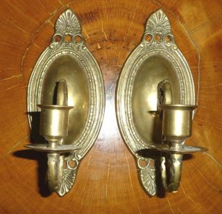 Pair Vintage Antique Brass Wall Mount Sconce Single Candle Holder