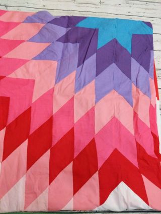 Lone Star Quilt Top Colorful Red Rainbow Hand Stitched 100 Inch Queen King Size 4