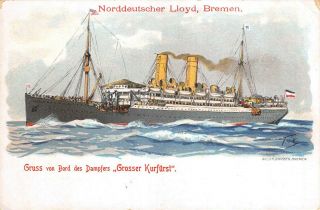 Greetings From Onboard Steamboat Great Kurfurst - North German Lloyd,  Bremen -
