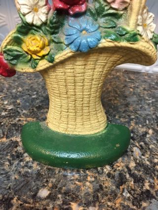 Antique Hubley French Basket of Flowers Door Stop Bookend Cast Iron 10 1/2 high 4