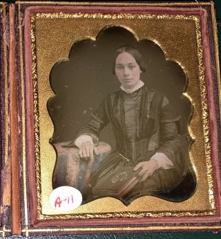Tinted Sixth Plate Daguerreotype Lady With Bible