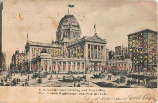 1904 Us Government Building & Post Office Chicago Il Card Hold To Light