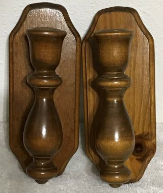 Two Wood Sconces Homco Home Interiors Brown 8 " Tall 3 " Wide Candle Holders Vgc