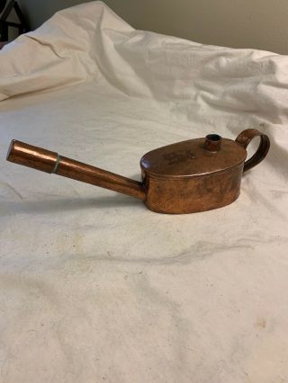 Very Rare Antique Vintage Copper Small Watering Can ? Hand Made W/ Covered Spout
