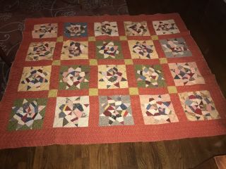 Vintage Handmade Star Pattern Quilt 70 " L By 80 " W Fits Full Size Bed