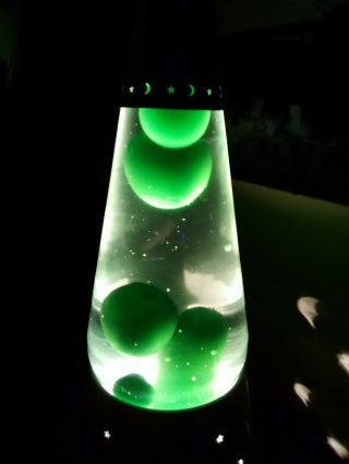 Vintage 16 " Lime Green Lava Lamp With Silver Stars And Moons Base