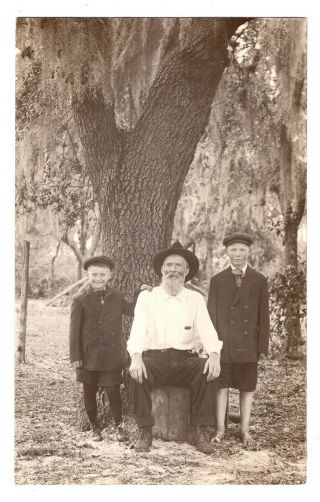 Antique Real Photo Post Card Grandpa And Two Boys Photo By Kasbohm St.  Cloud Fl