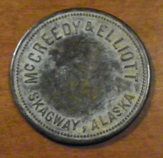 Vintage Alaska Trade Token Mccreedy & Elliot Skagway $5 Brass Coin