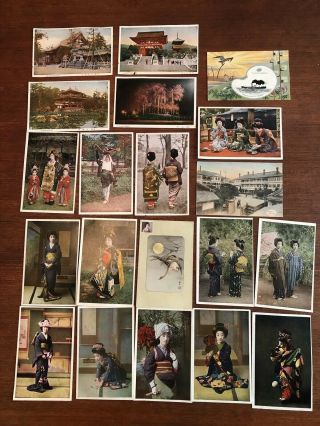 20 Antique Early 20thc Hand Colored Photograph Postcards Japanese Geisha 1910/20