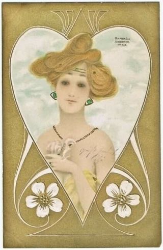 Raphael Kirchner Postcard Lady And Heart.  Scarce
