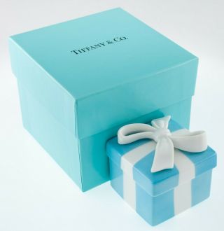 Tiffany & Co.  Porcelain Blue Tiffany Trinket Box 2 " W/ Box