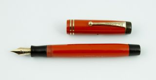 Parker,  Duofold Jr.  Streamline Fountain Pen,  Red Permanite W/gold Fill Trim