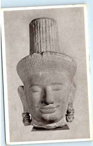 Khmer Stone Head Buddha Cambodia Art Institute Chicago Vintage Postcard A82