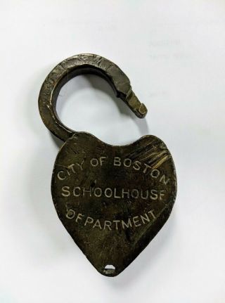 City Of Boston Schoolhouse No Key Antique Vintage Padlock Brass Rail Road Puzzle