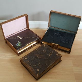 3 Antique Victorian Leather - Bound,  Gilt - Edged Photo Albums - One Dated 1896