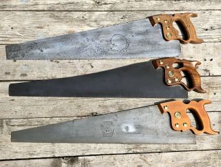 3 Vintage Disston Hand Saws—no.  16–d7–d8 Thumbhole—straight & Ugly Users
