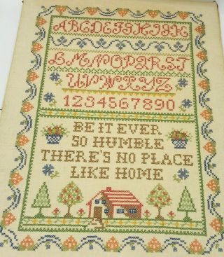 Large Needlepoint Sampler 1940s No Place Like Home 18 X 24 Alphabet Numbers