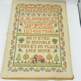 Large Needlepoint sampler 1940s No Place Like Home 18 x 24 Alphabet Numbers 2