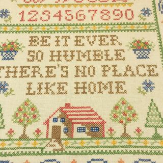 Large Needlepoint sampler 1940s No Place Like Home 18 x 24 Alphabet Numbers 4