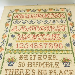 Large Needlepoint sampler 1940s No Place Like Home 18 x 24 Alphabet Numbers 5