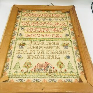Large Needlepoint sampler 1940s No Place Like Home 18 x 24 Alphabet Numbers 7
