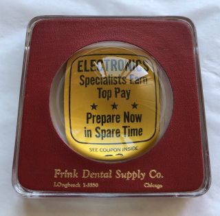 Vintage Magnifying Glass Advertising Paperweight Frink Dental Supply Co.  Chicago