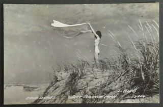 Nudist Beach Woman Sand Dunes West Branch Michigan Vintage Rppc Postcard 5170