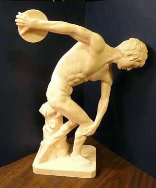 Vintage A.  Santini Italy - Discobolo - Discus Thrower 11 1/4 " Statue Sculpture
