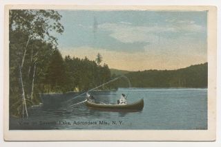 Ny Postcard Adirondacks York View On Seventh Lake 7th Canoe Fishing Scenic
