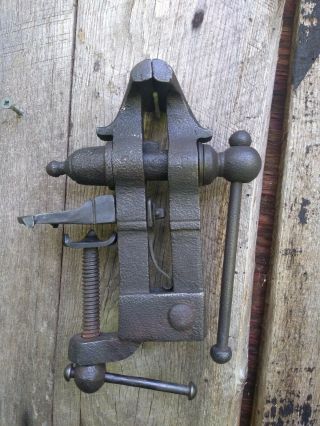 Antique Vise,  Small Forged Vise,  Marked " C ",  And " P ".  2 1/8 " Jaw Vintage Vise.