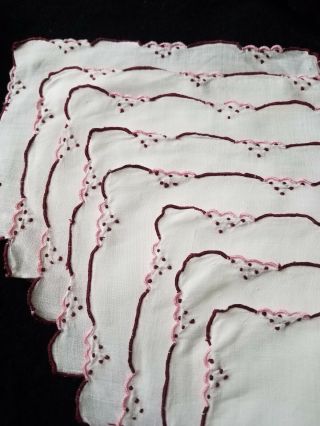 Vintage Madeira Embroidered Scolloped Linen Cocktail Napkins S/8 Easter Perfect