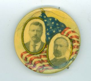 Vtg 1904 President Theodore Roosevelt Fairbanks Campaign Jugate Pinback Button F