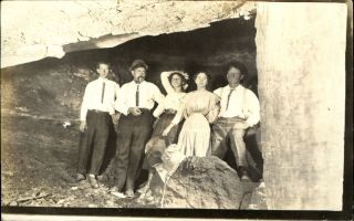 Edwardian Men Women In A Cave Fashion Pipe Rppc Real Photo Postcard 1904 - 18